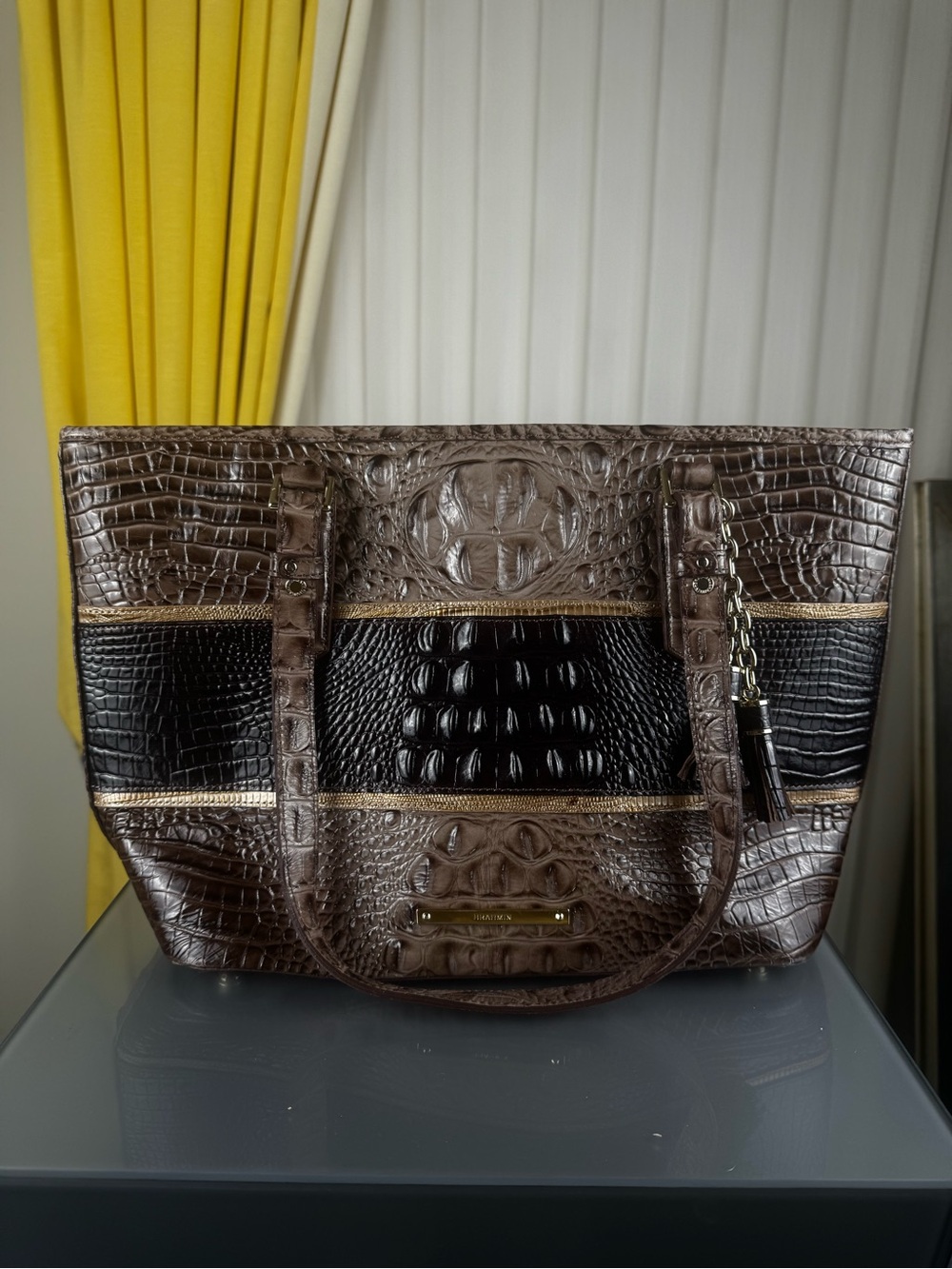 Brahmin Medium Asher Tri-Tone Croc Embossed Leather Tote